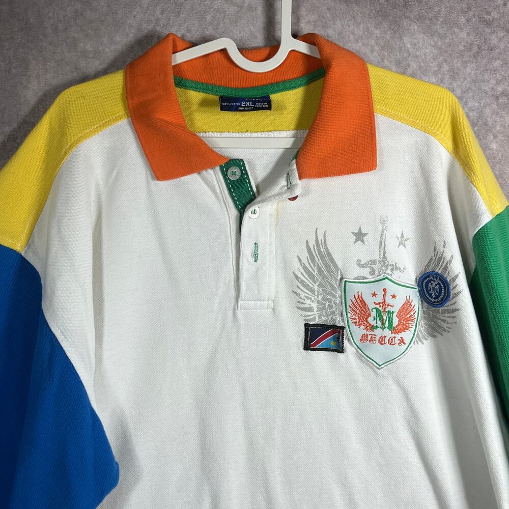 Vintage Mecca Polo Shirt Mens 2XL Multicolor Colorblock Streetwear Y2K 90s Retro